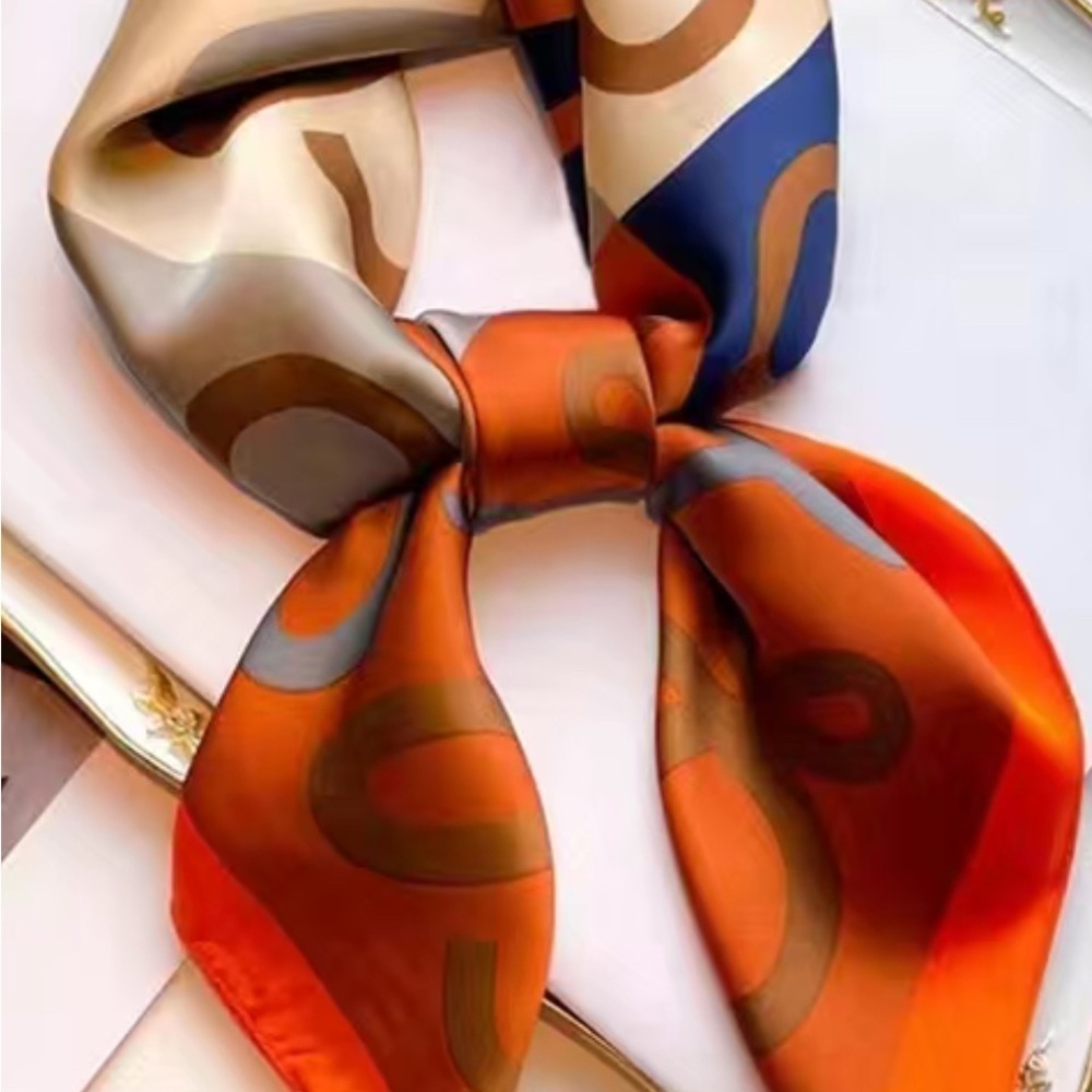 Boho Color Block Neckerchief Black Imitation Silk Square NEW